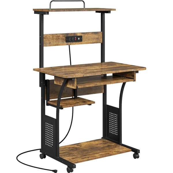3 Tiers Rolling Computer Desk on Wheels Position 2