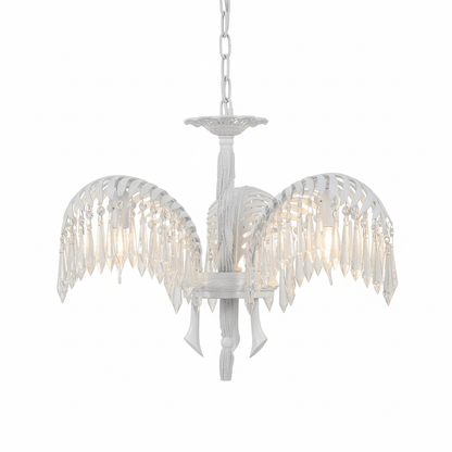Elegant Brass Palm Leaf Crystal Chandelier with Adjustable Height & Di