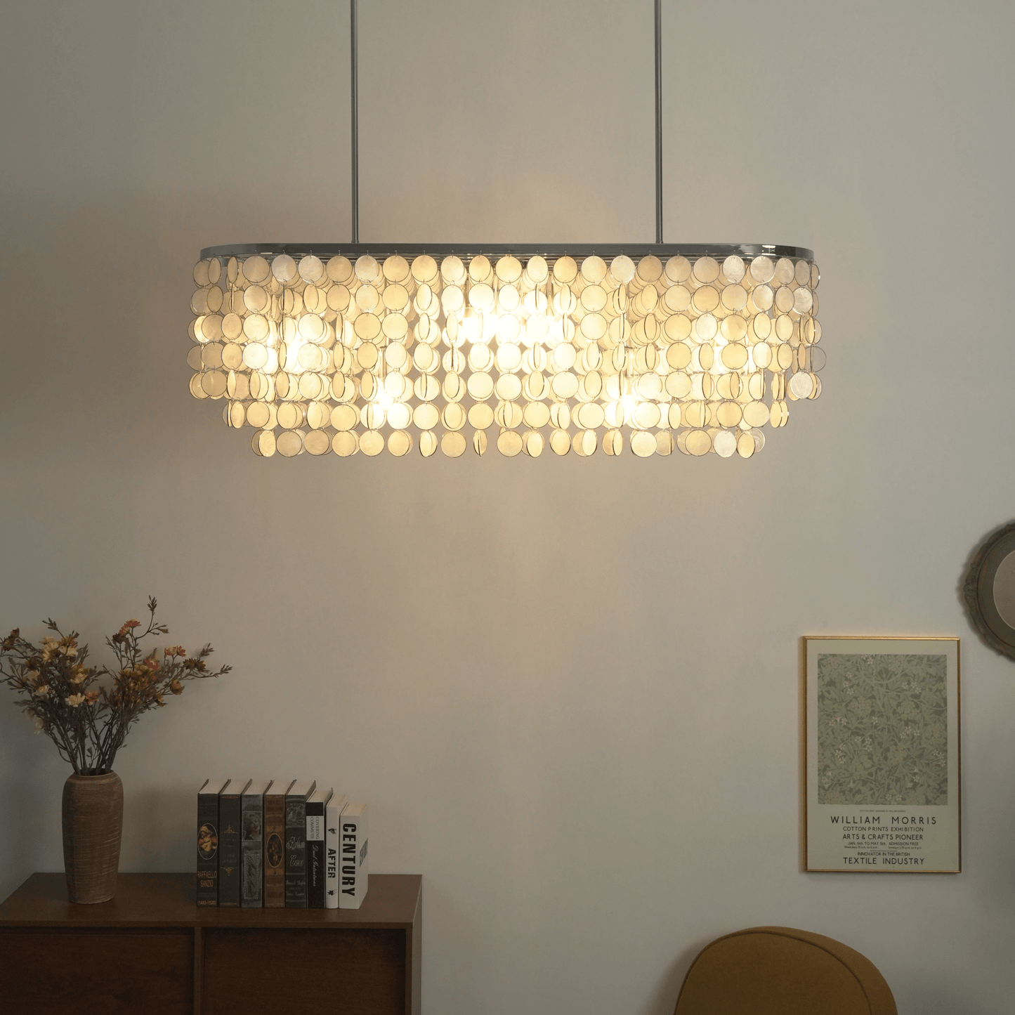 Liora Shell Linear Chandelier - Modern Design with Adjustable Height