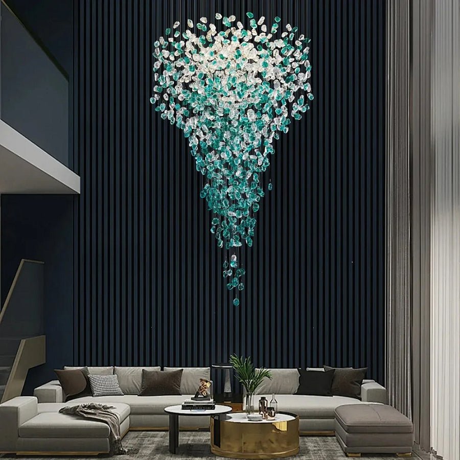 Elegant Crystal Stone Chandelier with Adjustable Height & LED Compatib