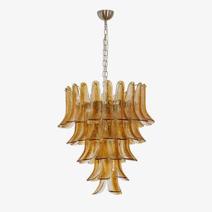 Elegant Glass Amber Lily Chandelier with Adjustable Height & LED Compa