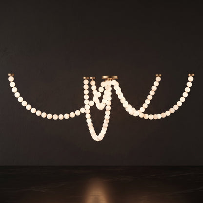 Elegant Pearl Glass Chandelier with Adjustable Height & Soft Lighting