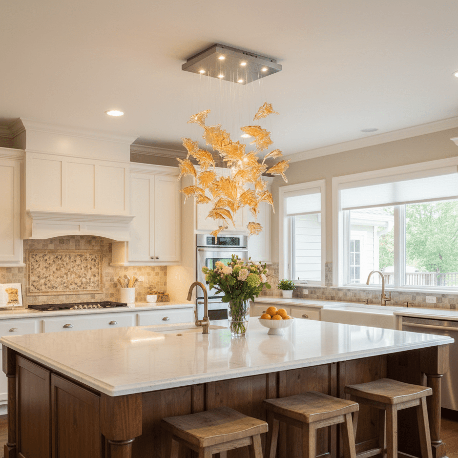 Multicolor Crystal Maple Leaf Chandelier with Adjustable Height & LED