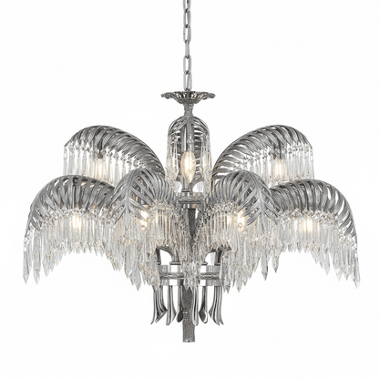 Elegant Brass Palm Leaf Crystal Chandelier with Adjustable Height & Di