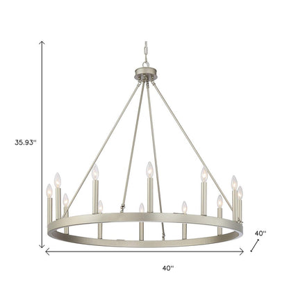 Dimmable Silver Twelve-Light Metal Chandelier with Elegant Candle Desi