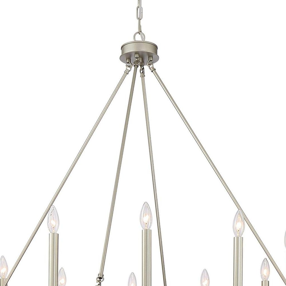 Dimmable Silver Twelve-Light Metal Chandelier with Elegant Candle Desi