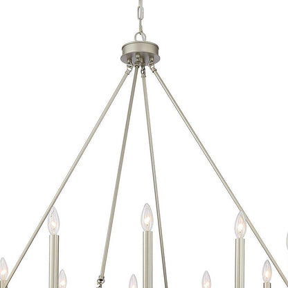 Dimmable Silver Twelve-Light Metal Chandelier with Elegant Candle Desi