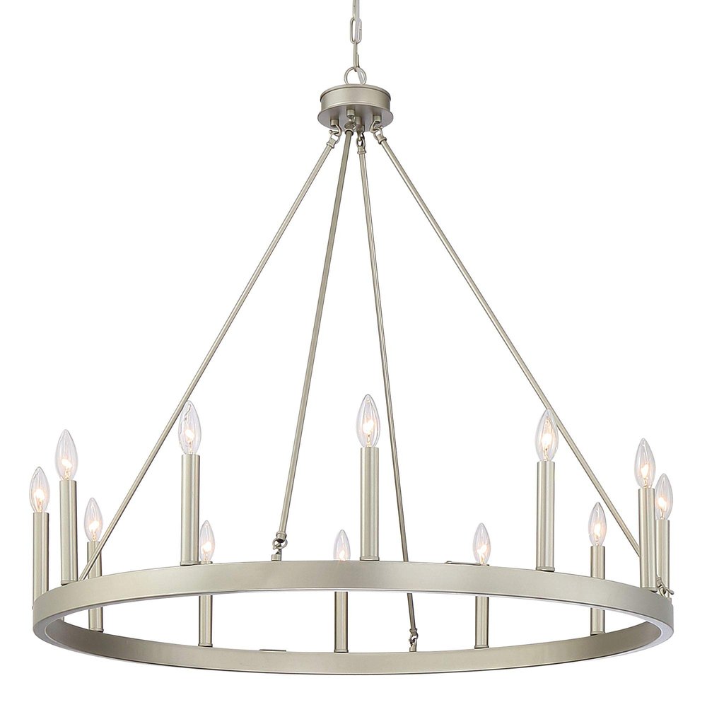 Dimmable Silver Twelve-Light Metal Chandelier with Elegant Candle Desi