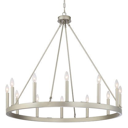 Dimmable Silver Twelve-Light Metal Chandelier with Elegant Candle Desi