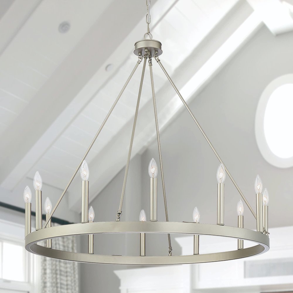 Dimmable Silver Twelve-Light Metal Chandelier with Elegant Candle Desi