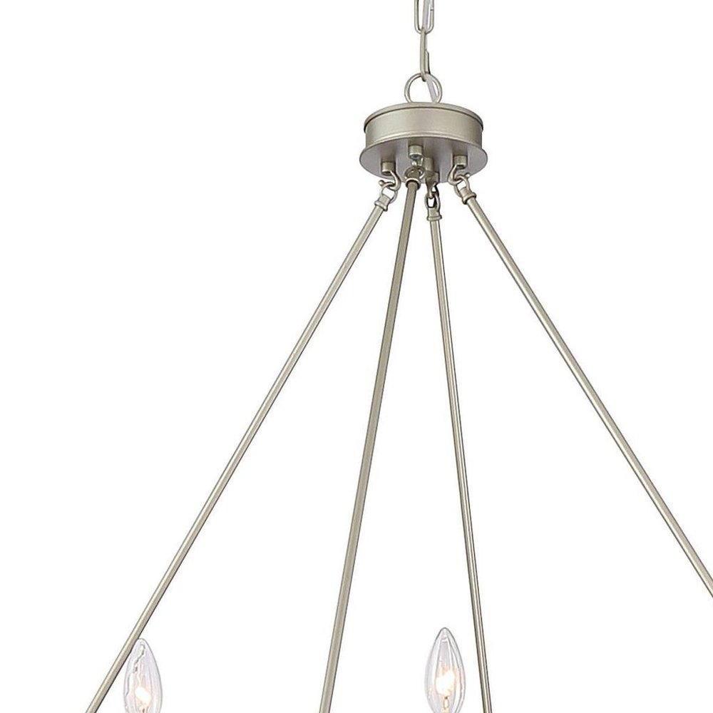 Dimmable Silver Twelve-Light Metal Chandelier with Elegant Candle Desi