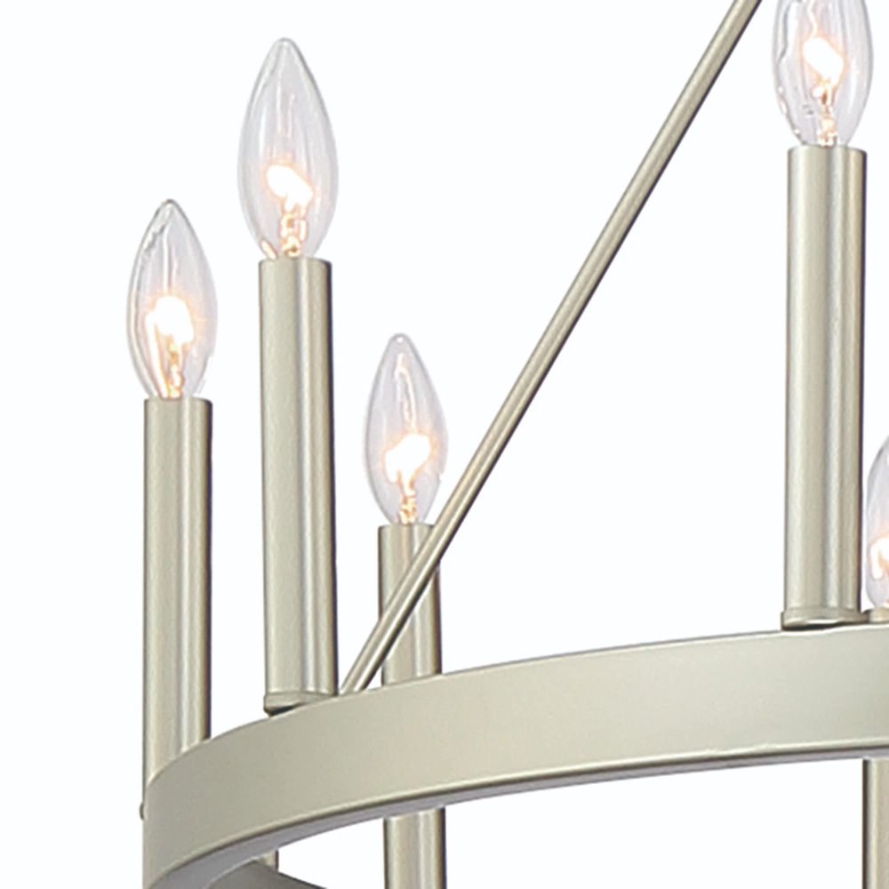 Dimmable Silver Twelve-Light Metal Chandelier with Elegant Candle Desi