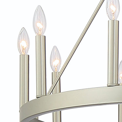 Dimmable Silver Twelve-Light Metal Chandelier with Elegant Candle Desi