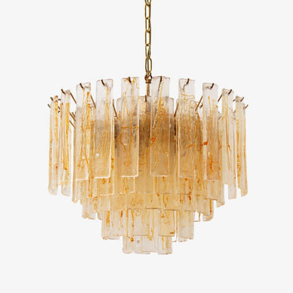 Elegant Golden Amber Glass Chandelier with Adjustable Height & LED Com