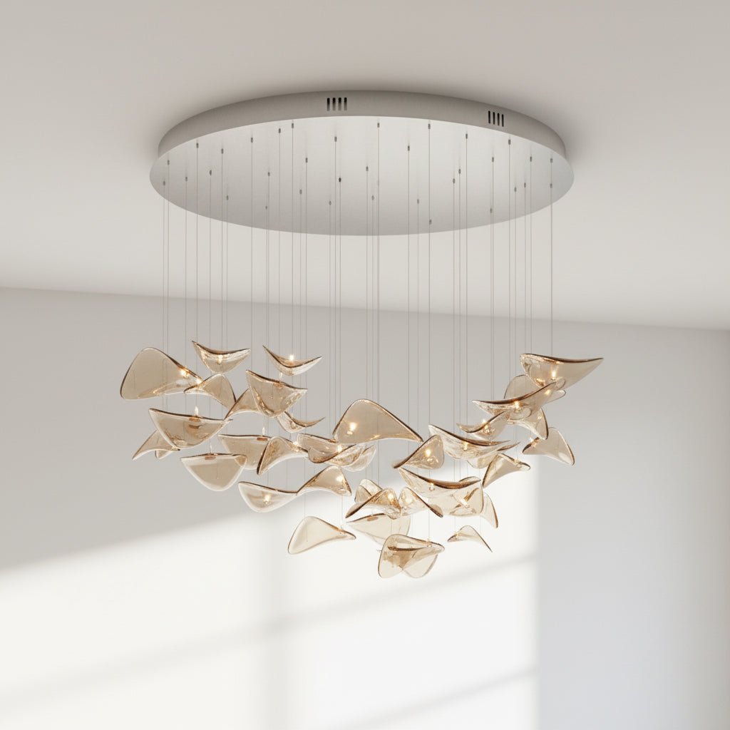 Elegant Wave Floating Leaf Chandelier with Adjustable Brightness & Eco