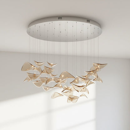 Elegant Wave Floating Leaf Chandelier with Adjustable Brightness & Eco