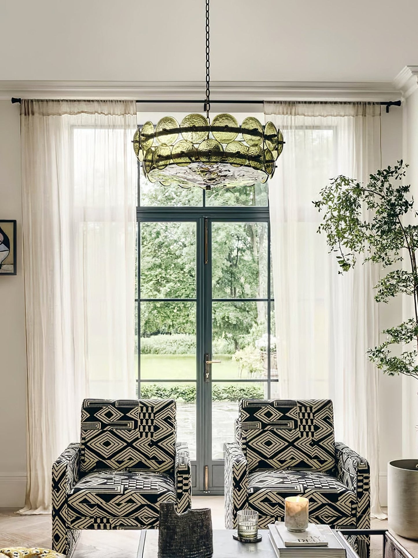 Solaris Disc Glass Chandelier - Modern Design, Adjustable Height, LED