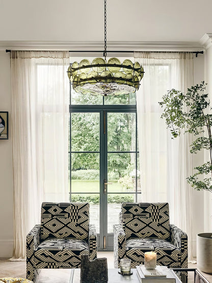 Solaris Disc Glass Chandelier - Modern Design, Adjustable Height, LED