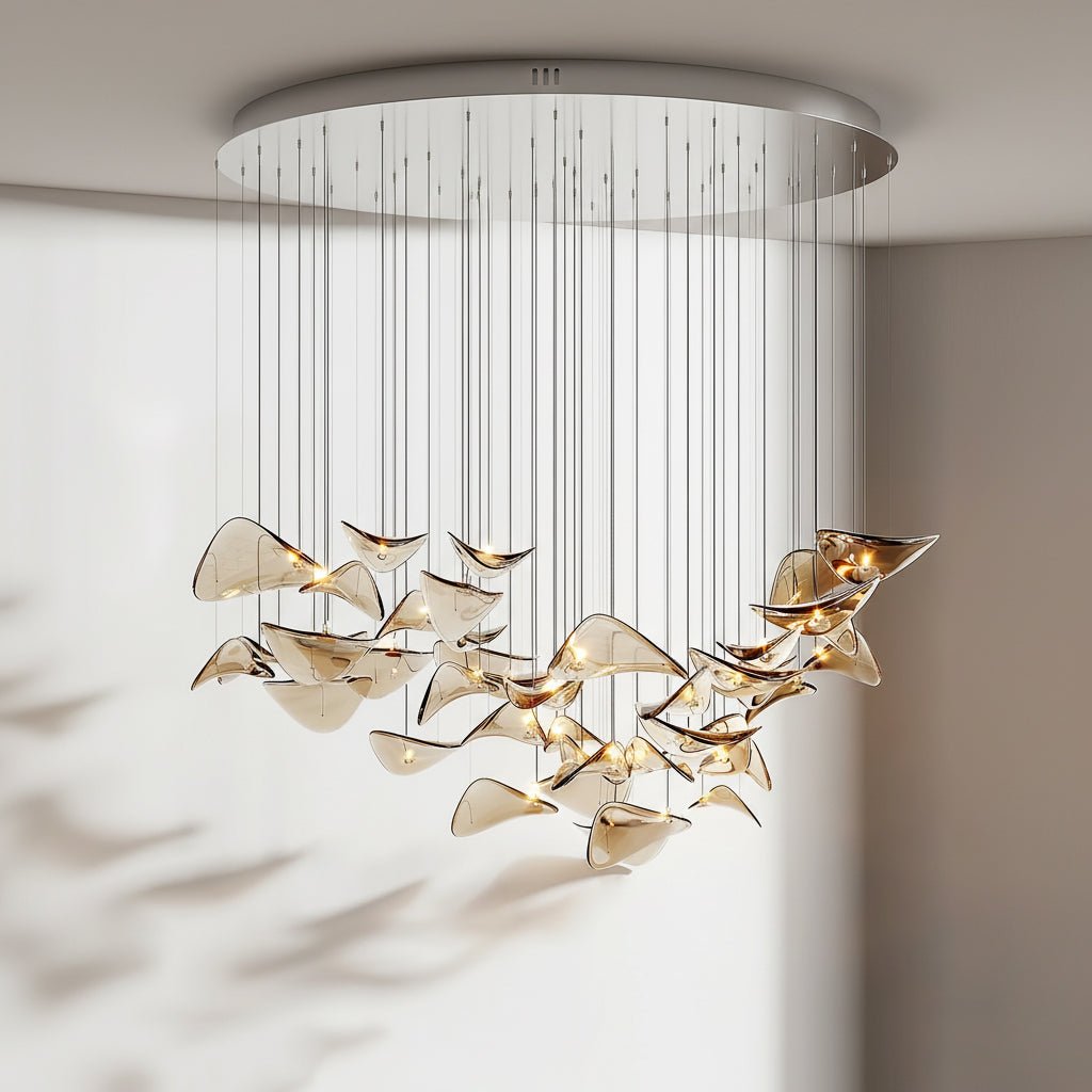Elegant Wave Floating Leaf Chandelier with Adjustable Brightness & Eco