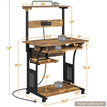 3 Tiers Rolling Computer Desk on Wheels Position 4