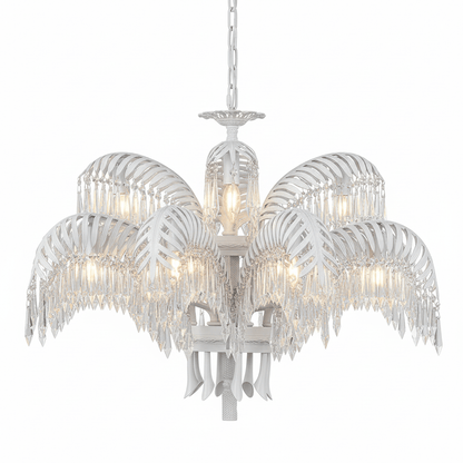 Elegant Brass Palm Leaf Crystal Chandelier with Adjustable Height & Di