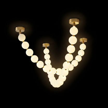 Elegant Pearl Glass Chandelier with Adjustable Height & Soft Lighting