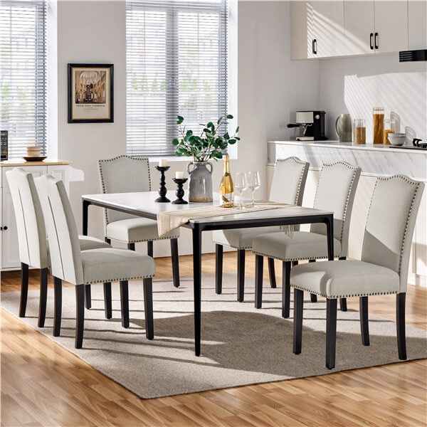 Upholstered Fabric Dining Chairs Set of 6 Beige Position 10
