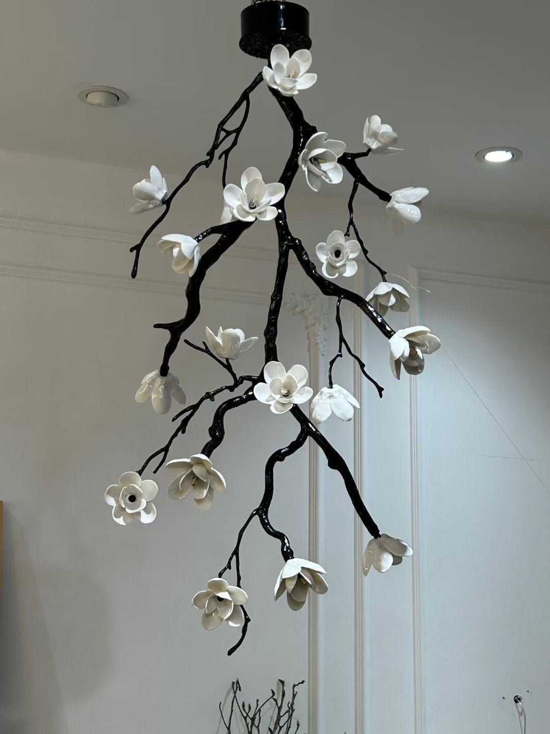 Elegant Large Long Branch Flower Chandelier with Adjustable Height & D