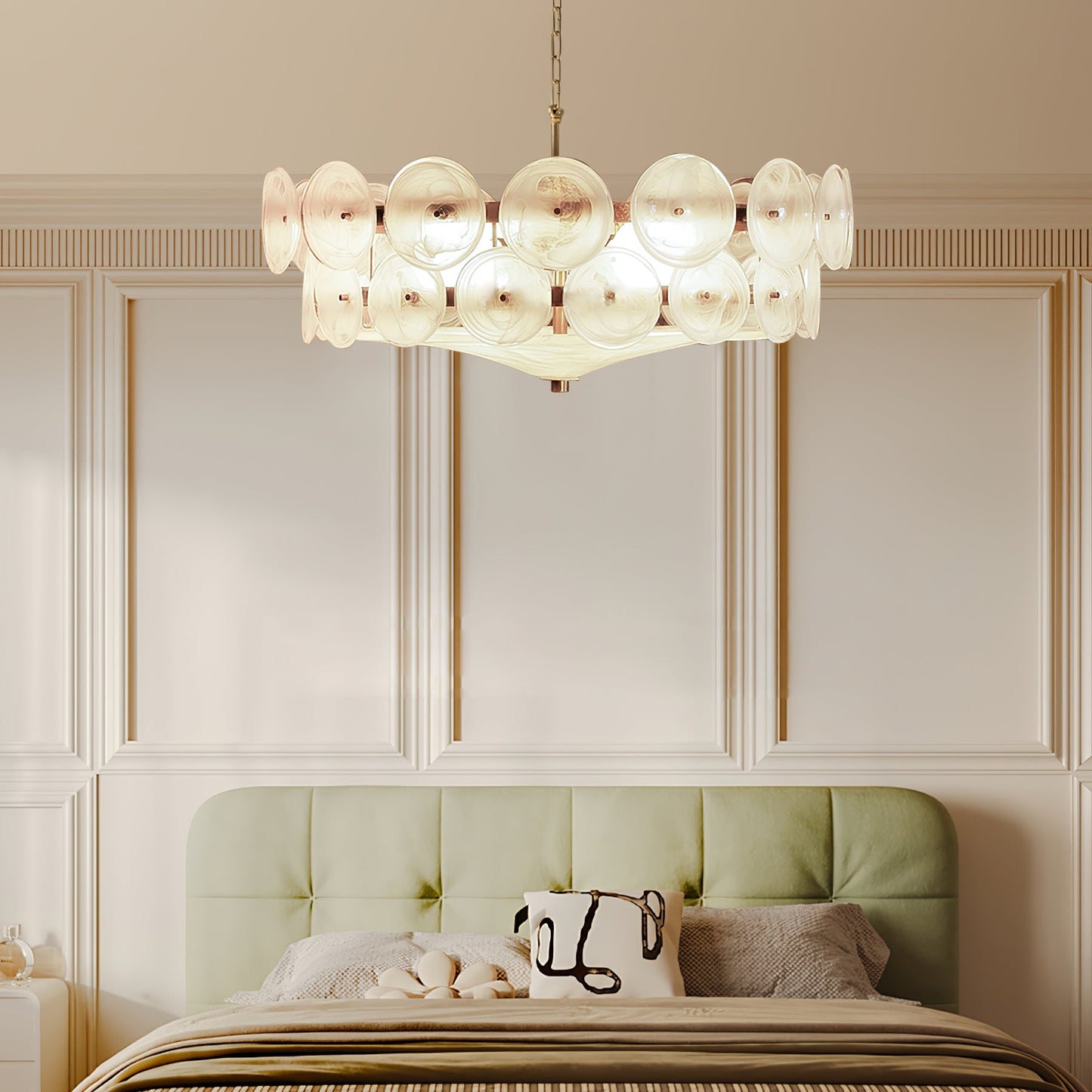 Solaris Disc Glass Chandelier - Modern Design, Adjustable Height, LED