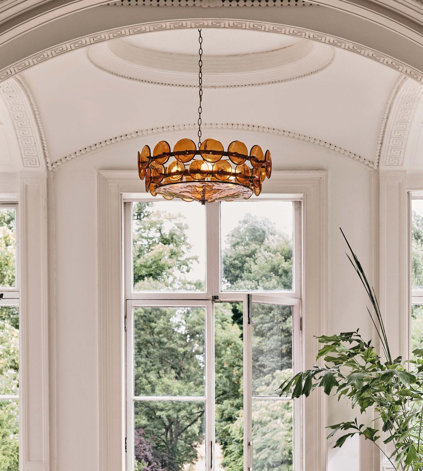 Solaris Disc Glass Chandelier - Modern Design, Adjustable Height, LED