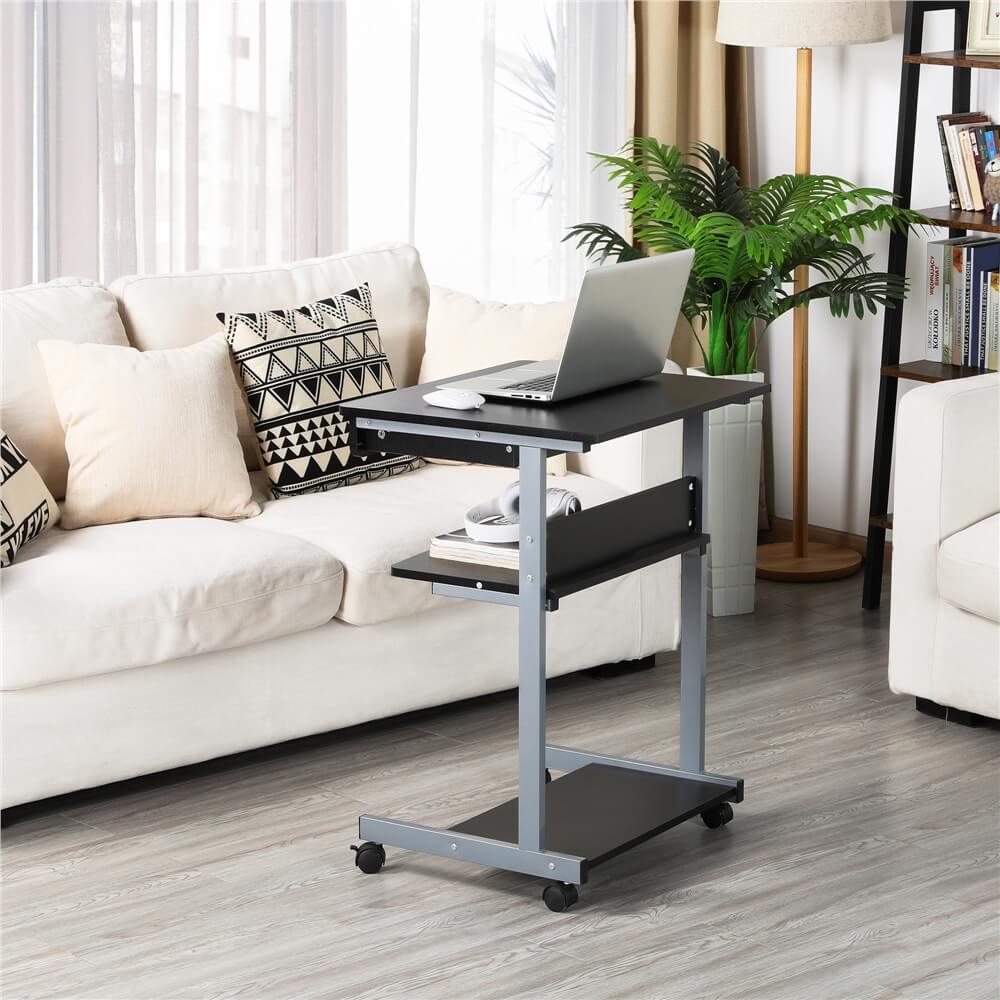 Rolling Laptop Desk with Storage Drawer & Locking Casters — front view