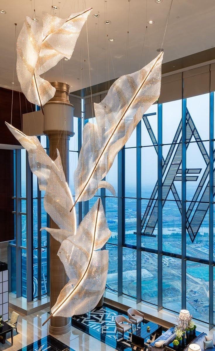 Falling Leaves Glass Chandelier - Elegant Design with Adjustable Heigh
