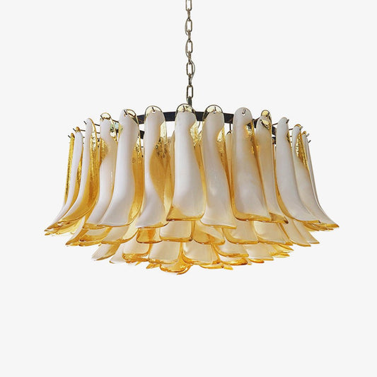 Petal Amber Glass Chandelier - Elegant Design with Adjustable Height