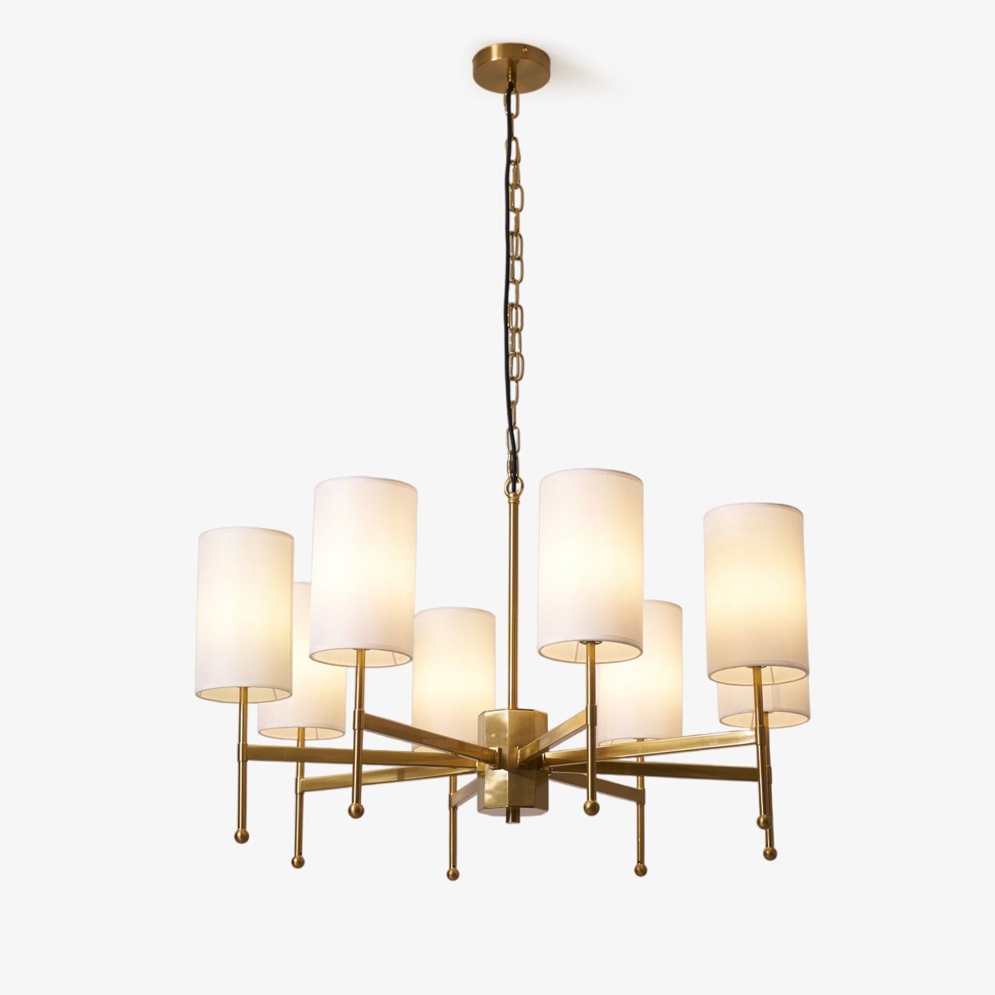 Brass Chandelier with Adjustable Height and Elegant Crystal Accents
