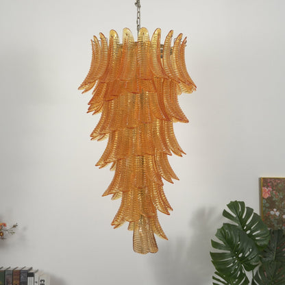 Amber Leaf Cascade Chandelier - Elegant Design with Adjustable Height