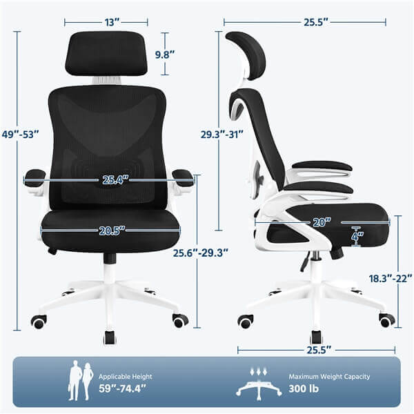 High Back Mesh Office Chair with 90° Flip-up Armrest Position 5