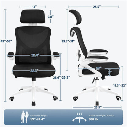 High Back Mesh Office Chair with 90° Flip-up Armrest Position 5