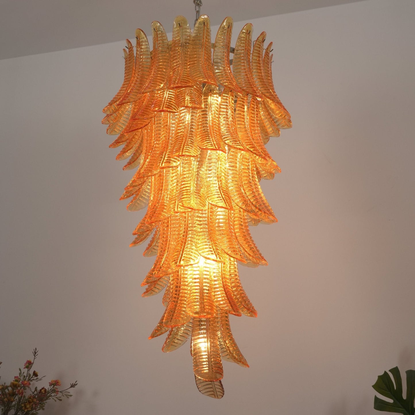Amber Leaf Cascade Chandelier - Elegant Design with Adjustable Height