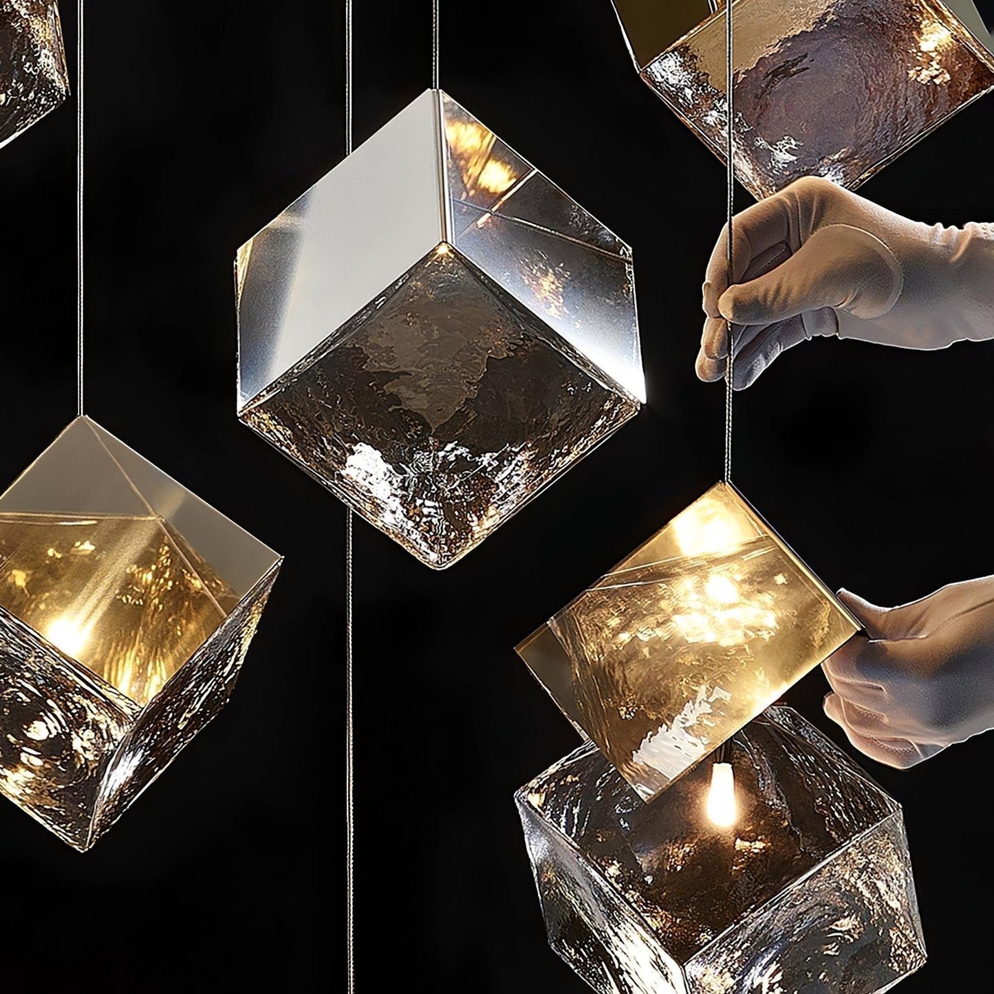 Cubic Luster Cascade Chandelier – Elegant Design with Adjustable Heigh