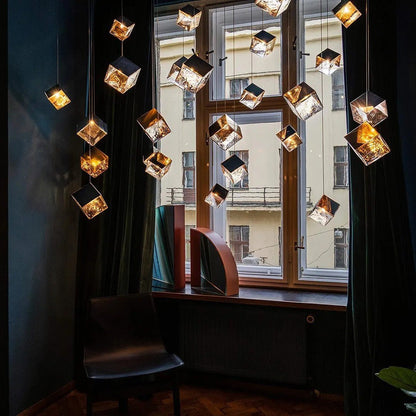 Cubic Luster Cascade Chandelier – Elegant Design with Adjustable Heigh