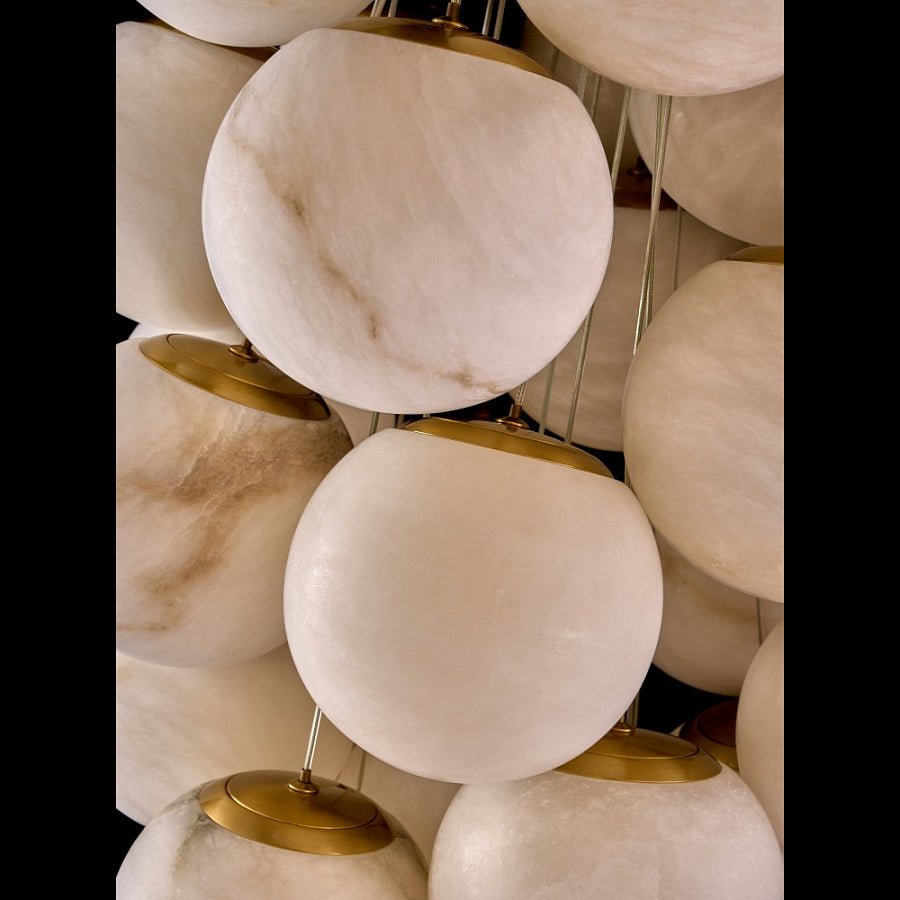 Elegant Alabaster Globe Chandelier with Adjustable Height & Soft Light