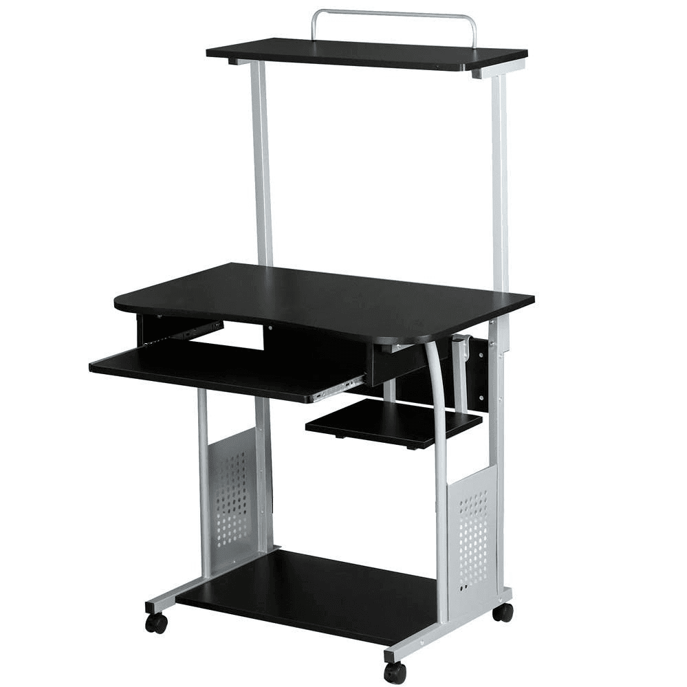 3-Tier Mobile Computer Desk with Keyboard Tray & Locking Wheels — side view