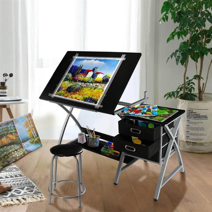 Drafting Desk & Stool Set with Adjustable Tilt, up to 60° — front view