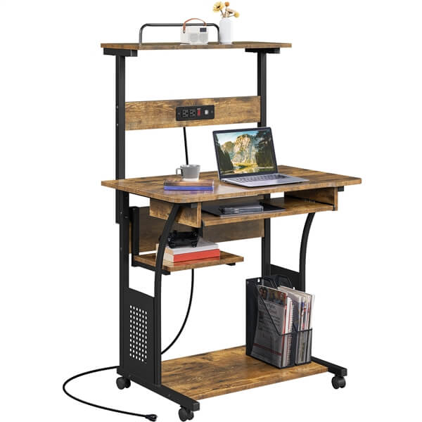 3 Tiers Rolling Computer Desk on Wheels Position 5