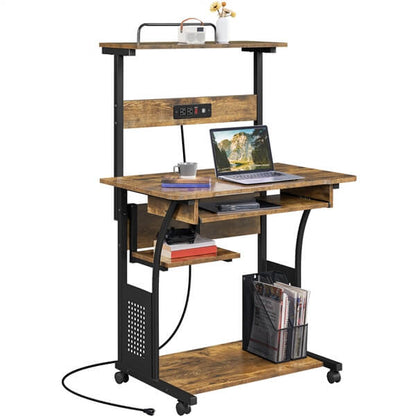 3 Tiers Rolling Computer Desk on Wheels Position 5