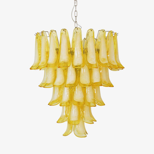 Wave Yellow Glass Chandelier - Elegant Lighting with Adjustable Height