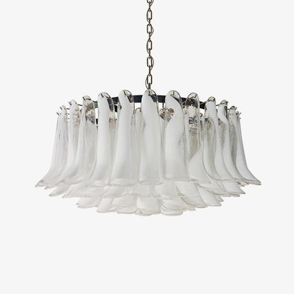 Elegant White Glass Chandelier with Floral Petals & Adjustable Height