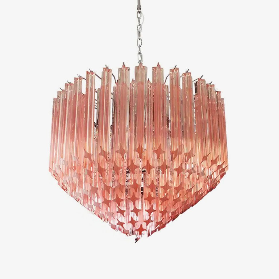 Modern Prism Pink Glass Chandelier - Elegant Design & Adjustable Heigh
