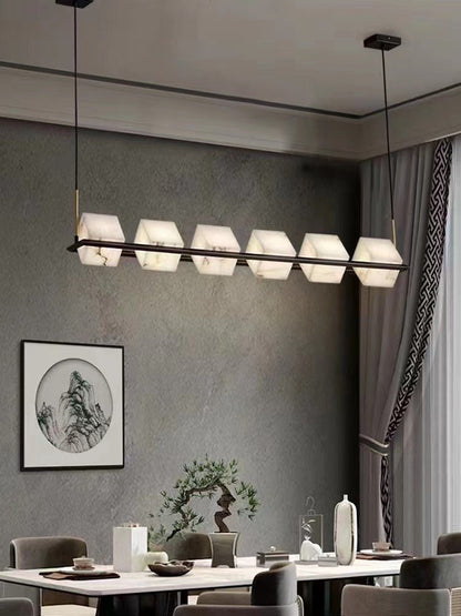 Alabaster Square Box Chandelier - Elegant Design with Adjustable Heigh