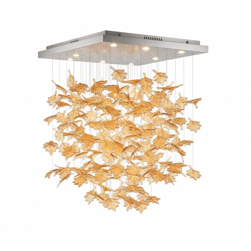 Multicolor Crystal Maple Leaf Chandelier with Adjustable Height & LED